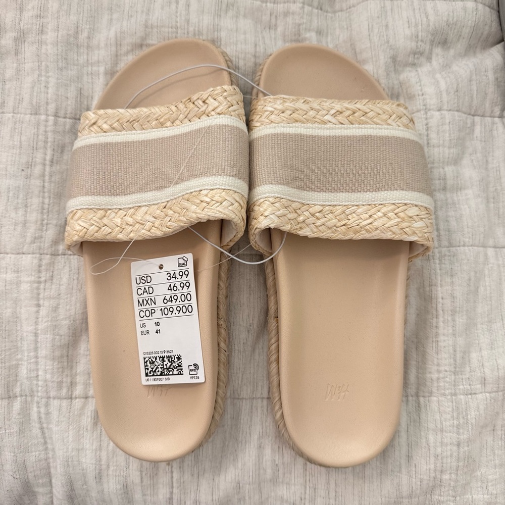 H&M Beige and Cream Slide Sandals